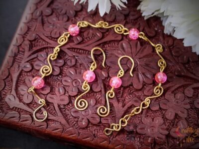 Swirls Crackle beads bracelet and earrings Set