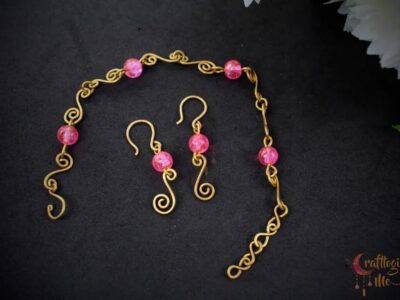 Swirls Crackle beads bracelet and earrings Set