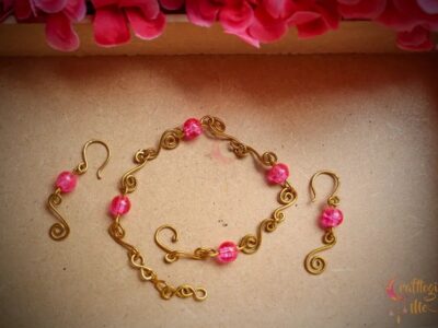 Swirls Crackle beads bracelet and earrings Set