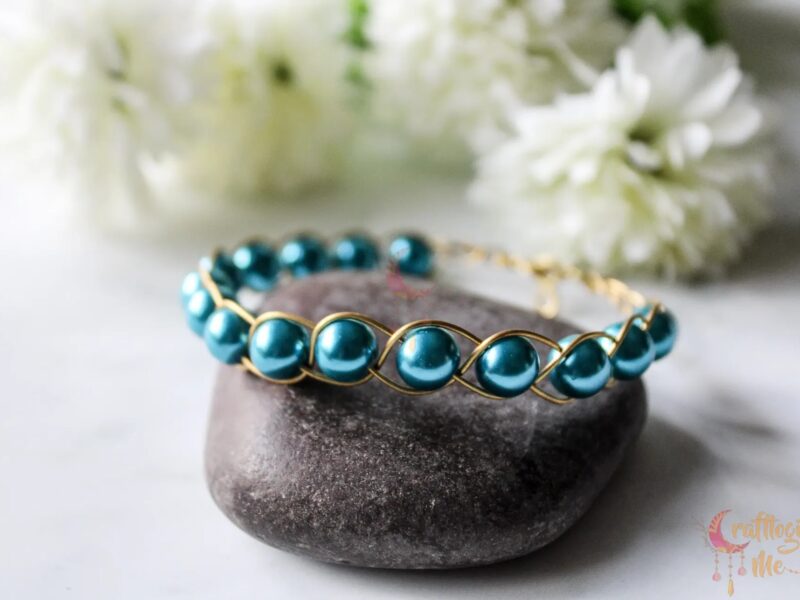 Braided single layer bead bracelet cuff