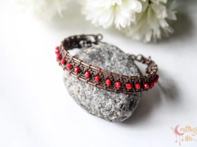 Diamond woven crystal bead cuff bangle bracelet