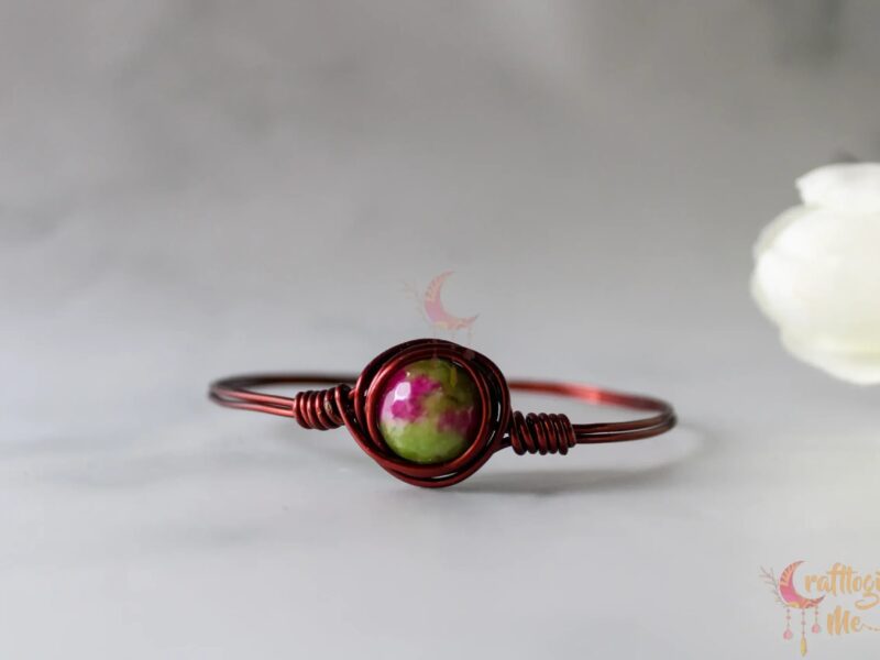 Ruby Fuschite wrapped bead bangle