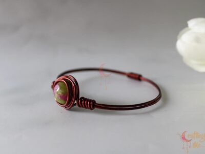 Ruby Fuschite wrapped bead bangle