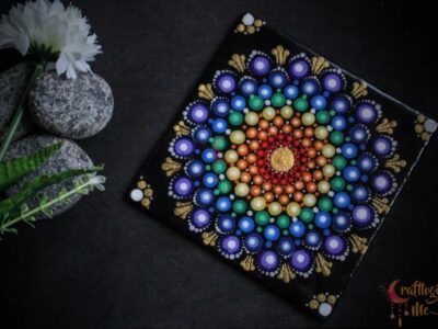 Rainbow dot mandala frame (6x6 inch) with stand