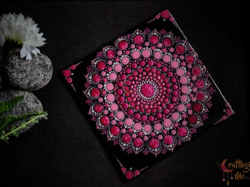 Pink monochrome mandala frame (6x6 inch) with stand