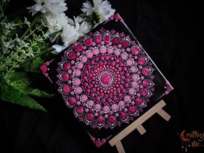 Pink monochrome mandala frame (6x6 inch) with stand