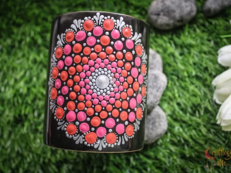 Dot mandala painted coffee mug