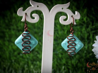 Turquoise square bead squiggly earrings