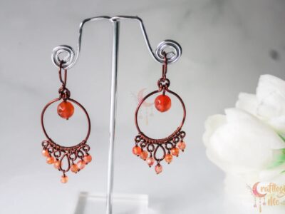 Agate loop and bead drops earrings