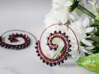 Long Swirly crystal bead earrings