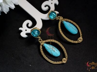 Oval Woven frame earring with turquoise bead