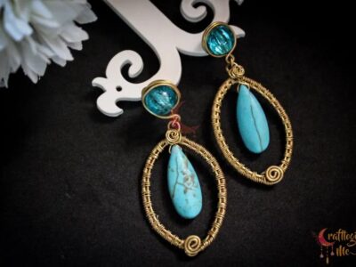 Oval Woven frame earring with turquoise bead