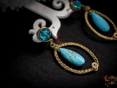 Oval Woven frame earring with turquoise bead