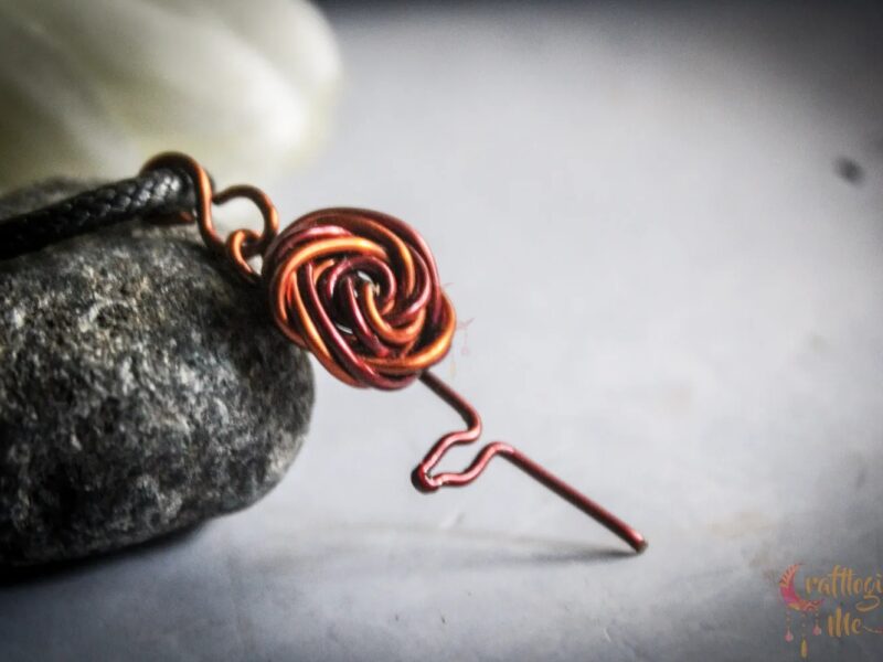 Small Rose with a leaf in dual copper shade pendant