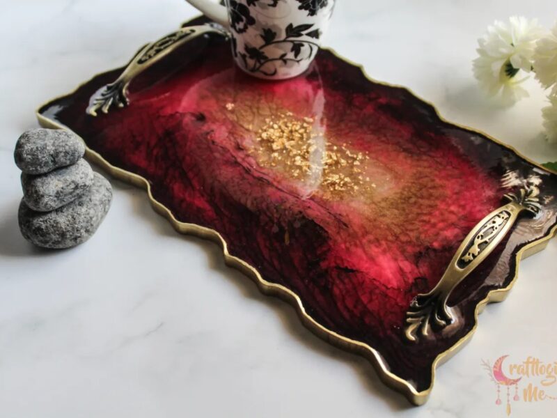 Pink and black tray with coasters