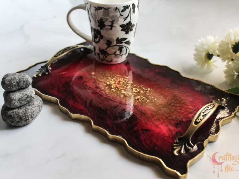 Pink and black tray with coasters