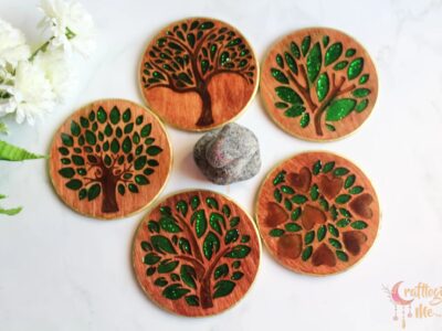 Tree coasters in wood - set of 5