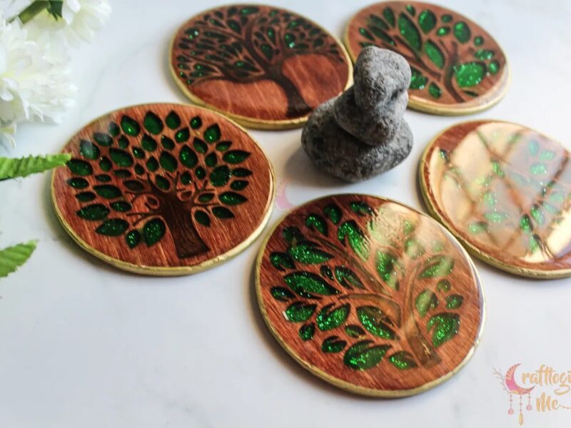 Tree coasters in wood - set of 5