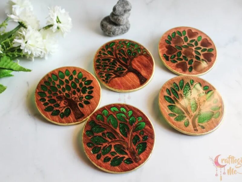 Tree coasters in wood - set of 5