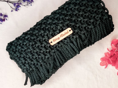 Black handmade macramé purse for women