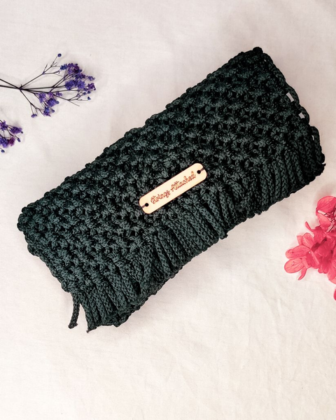 Black handmade macramé purse for women