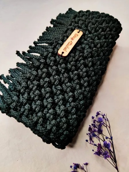 Black handmade macramé purse for women