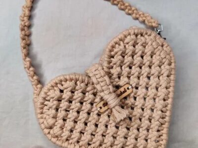 Handmade macramé heart shaped bag