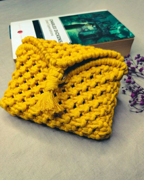 Mustard Yellow Handmade Macramé Wallet For Women