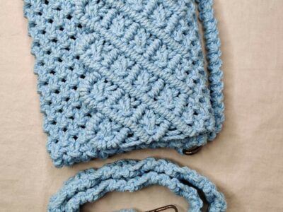 Blue handmade macramé handbag with detachable strap